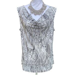 LIZ CLAIBORNE Cowl Neck Scoop Neckline Sleeveless Blouse Black Off White SZ XL